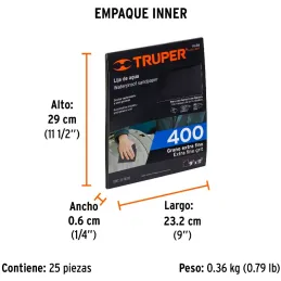 Lijas de Agua G400 x25u 230x280mm CarburoSilicio Truper 11628 Truper-Lijas de Agua G400 x25u 230x280mm CarburoSilicio Truper 116