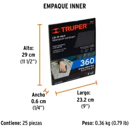 Lijas de Agua G360 x25u 230x280mm CarburoSilicio Truper 11627 Truper-Lijas de Agua G360 x25u 230x280mm CarburoSilicio Truper 116
