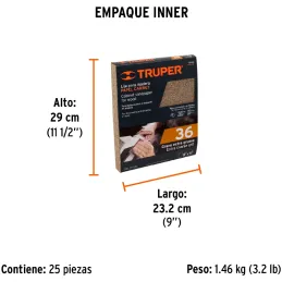 Lijas para Madera G36 x25u 230x280mm OAluminio Truper 11606 Truper-Lijas para Madera G36 x25u 230x280mm OAluminio Truper 11606 P