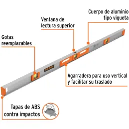 Nivel Profesional 48", Cuerpo de aluminio tipo vigueta, Proteccion ABS, Gotas Intercambiables, NP-48 17040 Truper Truper-Nivel P