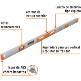 Nivel Profesional 36", Cuerpo de aluminio tipo vigueta, Proteccion ABS, Gotas Intercambiables, NP-36 17038 Truper Truper-Nivel P