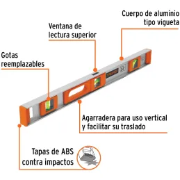 Nivel Profesional 24", Cuerpo de aluminio tipo vigueta, Proteccion ABS, Gotas Intercambiables, NP-24 17036 Truper Truper-Nivel P