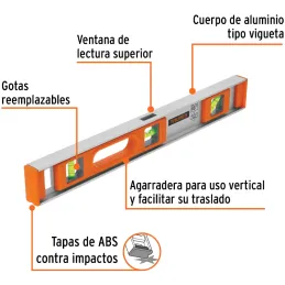 Nivel Profesional 18", Cuerpo de aluminio tipo vigueta, Proteccion ABS, Gotas Intercambiables, NP-18 17034 Truper Truper-Nivel P