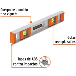 Nivel Profesional 14", Cuerpo de aluminio tipo vigueta, Proteccion ABS, Gotas Intercambiables, NP-14 17032 Truper Truper-Nivel P