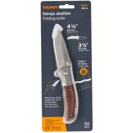 Navaja Abatible con Seguro 4", en acero inoxidable incluye estuche, NV-4 16981 Truper Truper-Navaja Abatible con Seguro 4", en a
