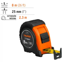 Winchas Flexometro Gripper 8M MedicionAmbosLados TPR ABS Truper 14579 Truper-Winchas Flexometro Gripper 8M MedicionAmbosLados TP