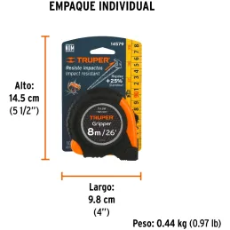 Winchas Flexometro Gripper 8M MedicionAmbosLados TPR ABS Truper 14579 Truper-Winchas Flexometro Gripper 8M MedicionAmbosLados TP