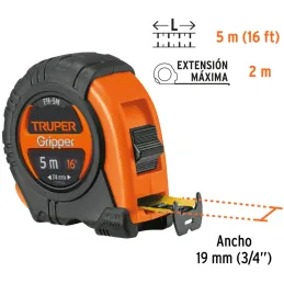 Winchas Flexometro Gripper 5M MedicionAmbosLados TPR ABS Truper 14578 Truper-Winchas Flexometro Gripper 5M MedicionAmbosLados TP