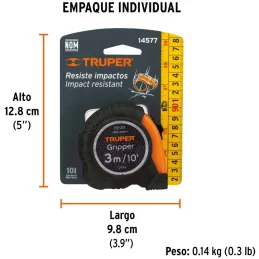 Winchas Flexometro Gripper 3M MedicionAmbosLados TPR ABS Truper 14578 Truper-Winchas Flexometro Gripper 3M MedicionAmbosLados TP