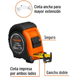 Winchas Flexometro Gripper 10M MedicionAmbosLados TPR ABS Truper 14582 Truper-Winchas Flexometro Gripper 10M MedicionAmbosLados 