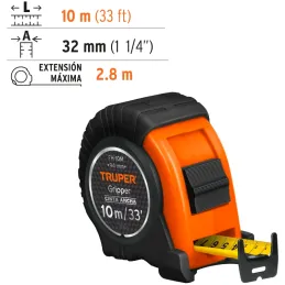 Winchas Flexometro Gripper 10M MedicionAmbosLados TPR ABS Truper 14582 Truper-Winchas Flexometro Gripper 10M MedicionAmbosLados 