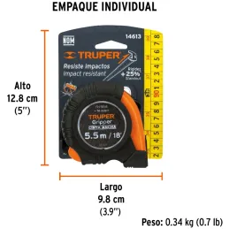 Winchas Flexometro Gripper 5.5M MedicionAmbosLados TPR ABS Truper 14613 Truper-Winchas Flexometro Gripper 5.5M MedicionAmbosLado