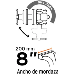 Tornillo de Banco Industrial Ancho de Mordaza 8", Apertura Max 7 7/8" Peso 29kg, TA-8 18595 Truper Truper-Tornillo de Banco Indu
