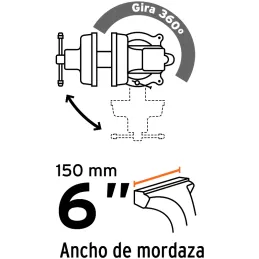 Tornillo de Banco Industrial Ancho de Mordaza 6", Apertura Max 6 7/8" Peso 24.2kg, TA-6 18594 Truper Truper-Tornillo de Banco In