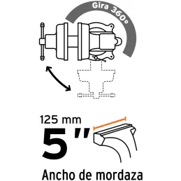 Tornillo de Banco Industrial Ancho de Mordaza 5", Apertura Max 5 1/2" Peso 15.8kg, TA-5 18593 Truper Truper-Tornillo de Banco In