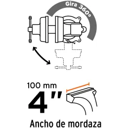 Tornillo de Banco Industrial Ancho de Mordaza 4", Apertura Max 4 15/16" Peso 11.4kg, TA-4 18592 Truper Truper-Tornillo de Banco 