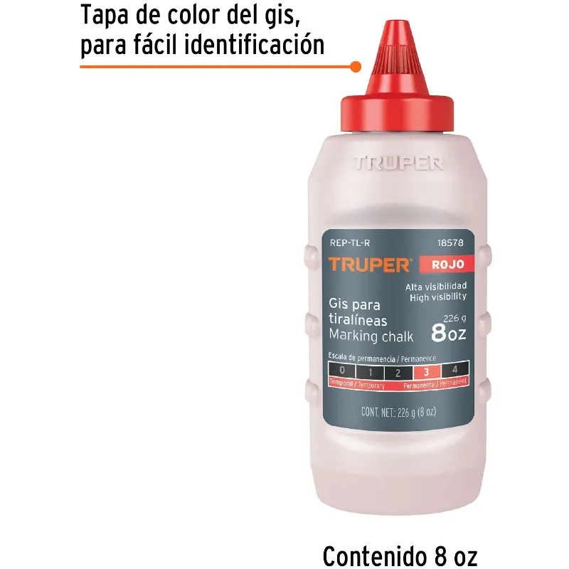Gis rojo de repuesto para tiralinea alta visibilidad 8oz, REP-TL-R 18578 Truper Truper-Gis rojo de repuesto para tiralinea alta 