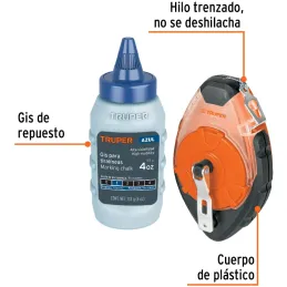 Tiralinea Plastico 30m, con repuesto, bobinado rapido, Incluye Bote de Gis, TL-100 18575 Truper Truper-Tiralinea Plastico 30m, c