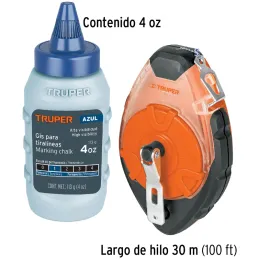 Tiralinea Plastico 30m, con repuesto, bobinado rapido, Incluye Bote de Gis, TL-100 18575 Truper Truper-Tiralinea Plastico 30m, c