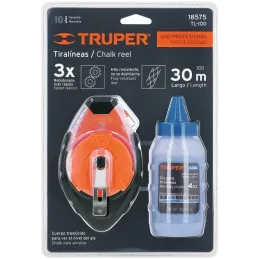Tiralinea Plastico 30m, con repuesto, bobinado rapido, Incluye Bote de Gis, TL-100 18575 Truper Truper-Tiralinea Plastico 30m, c