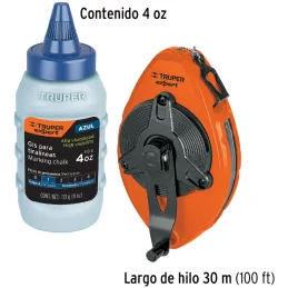 Tiralinea metalico uso pesado 30m, con repuesto, bobinado rapido, Incluye Bote de Gis, TL-100X 18579 Truper Truper-Tiralinea met