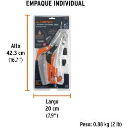 Tijera sin mango Telescopico, Hoja de Acero SK5 14" Templada, Cuchilla de Paso 1 1/4", TR-82 18401 Truper Truper-Tijera sin mang