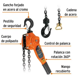 Tecle Industrial 3/4 Toneladas con Ratchet, Doble Trinquete, Mango con grip, Peso 6.4kg, POPA-3/4 16840 Truper Truper-Tecle Indu
