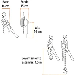 Tecle Industrial 3/4 Toneladas con Ratchet, Doble Trinquete, Mango con grip, Peso 6.4kg, POPA-3/4 16840 Truper Truper-Tecle Indu