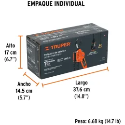 Tecle Industrial 1 Toneladas con Ratchet, Doble Trinquete, Mango con grip, Peso 6.6kg, POPA-1 16841 Truper Truper-Tecle Industri