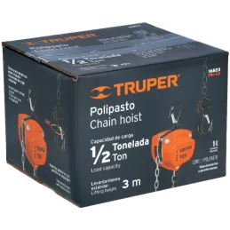 Tecle Industrial 1/2 Toneladas, Doble Trinquete, Mecanismo de triple engranaje, Peso 9.3kg, POL-1/2 16823 Truper Truper-Tecle In