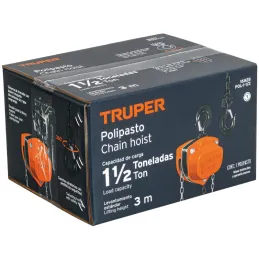 Tecle Industrial 1 1/2 Toneladas, Doble Trinquete, Mecanismo de triple engranaje, Peso 16.4kg, POL-1-1/2 16825 Truper Truper-Tec