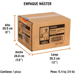 Tecle Industrial 1 1/2 Toneladas, Doble Trinquete, Mecanismo de triple engranaje, Peso 16.4kg, POL-1-1/2 16825 Truper Truper-Tec