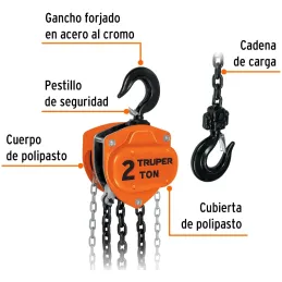 Tecle Industrial 2 Toneladas, Doble Trinquete, Mecanismo de triple engranaje, Peso 19.3kg, POL-2 16826 Truper Truper-Tecle Indus