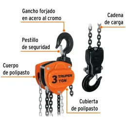 Tecle Industrial 3 Toneladas, Doble Trinquete, Mecanismo de triple engranaje, Peso 23.5kg, POL-3 16827 Truper Truper-Tecle Indus