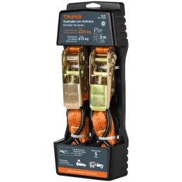 Sujetadores de Carga con Ratchet, Carga Maxima 675kg, ideal para Autos y Motocicletas, SU-675R 19281 Truper Truper-Sujetadores d