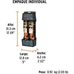 Sujetadores de Carga con Ratchet, Carga Maxima 675kg, ideal para Autos y Motocicletas, SU-675R 19281 Truper Truper-Sujetadores d