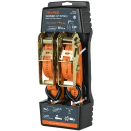 Sujetadores de Carga con Ratchet, Carga Maxima 1125kg, ideal para Autos y Motocicletas, SU-1125R 19282 Truper Truper-Sujetadores