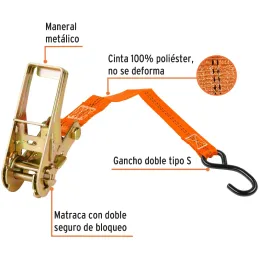 Sujetadores de Carga con Ratchet, Carga Maxima 1125kg, ideal para Autos y Motocicletas, SU-1125R 19282 Truper Truper-Sujetadores