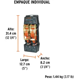 Sujetadores de Carga con Ratchet, Carga Maxima 1125kg, ideal para Autos y Motocicletas, SU-1125R 19282 Truper Truper-Sujetadores