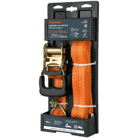 Sujetadores de Carga con Ratchet, Carga Maxima 2250kg, ideal para Trailers y Camiones, SU-2250C 19283 Truper Truper-Sujetadores 