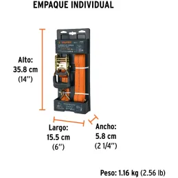 Sujetadores de Carga con Ratchet, Carga Maxima 2250kg, ideal para Trailers y Camiones, SU-2250C 19283 Truper Truper-Sujetadores 