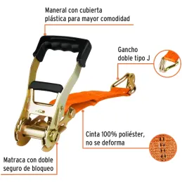 Sujetadores de Carga con Ratchet, Carga Maxima 3000kg, ideal para Trailers y Camiones, SU-3000C 19286 Truper Truper-Sujetadores 