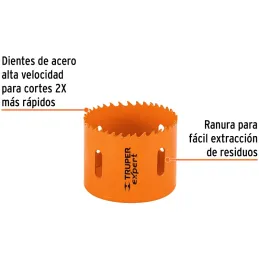 Sierra de copa Bimetalicas 2 1/2" o 63.5mm, dientes de acero alta velocidad, Para metal y Madera, COBI-2-1/2 18119 Truper Truper