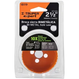 Sierra de copa Bimetalicas 2 1/2" o 63.5mm, dientes de acero alta velocidad, Para metal y Madera, COBI-2-1/2 18119 Truper Truper