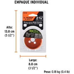 Sierra de copa Bimetalicas 2 3/8" o 60.3mm, dientes de acero alta velocidad, Para metal y Madera, COBI-2-3/8 18118 Truper Truper