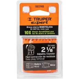 Sierra de copa Bimetalicas 2 1/8" o 53.9mm, dientes de acero alta velocidad, Para metal y Madera, COBI-2-1/8 18098 Truper Truper