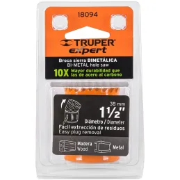 Sierra de copa Bimetalicas 1 1/2" o 38.1mm, dientes de acero alta velocidad, Para metal y Madera, COBI-1-1/2 18094 Truper Truper