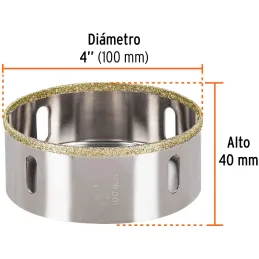 Sierra de copa 4" o 101.6mm, con borde de diamante, alto rendimiento, cortes finos y rapidos, COAZ-4 17139 Truper Truper-Sierra 