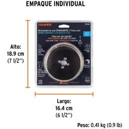 Sierra de copa 4" o 101.6mm, con borde de diamante, alto rendimiento, cortes finos y rapidos, COAZ-4 17139 Truper Truper-Sierra 