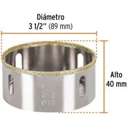 Sierra de copa 3 1/2" o 88.9mm, con borde de diamante, alto rendimiento, cortes finos y rapidos, COAZ-3-1/2 17138 Truper Truper-